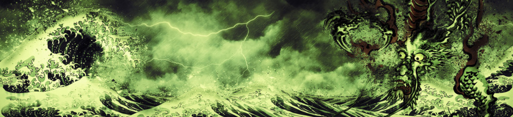 神奈川沖浪裏＆龍　緑の嵐バージョン