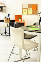 Table prepared for business meeting in office