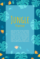 Fototapeta na wymiar Jungle frame design for presentations and leaflets. Ready-made vertical design. Colorful falt vector illustration with text.