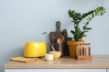 Set of utensils on kitchen counter