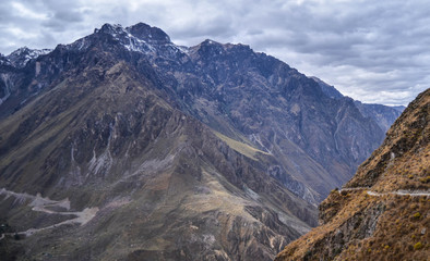 View of Colca Canyon, near Arequipa, Peru. Selective focus on left path.