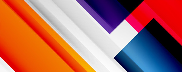 Geometric abstract backgrounds with shadow lines, modern forms, rectangles, squares and fluid gradients. Bright colorful stripes cool backdrops