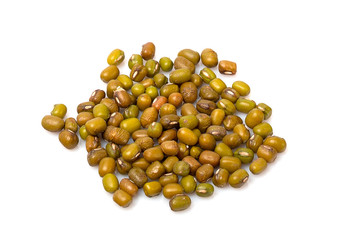 Close up of dry green beans isolated on white background