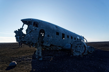 old abandoned airplane wrack on a beach in Iceland
