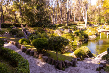 Paisaje del jardín Japonés del bosque de Colomos en Jalisco, México.