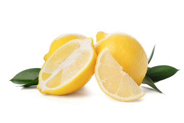 Ripe lemons on white background