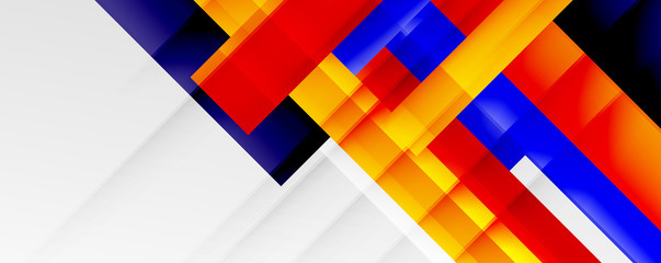 Geometric abstract backgrounds with shadow lines, modern forms, rectangles, squares and fluid gradients. Bright colorful stripes cool backdrops