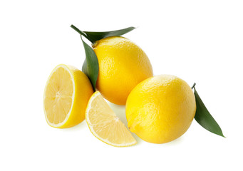 Ripe lemons on white background