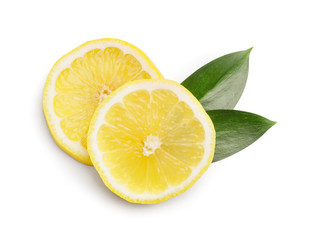 Slices of ripe lemon on white background