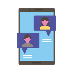 smartphone device with couple in speech bubbles social media flat style