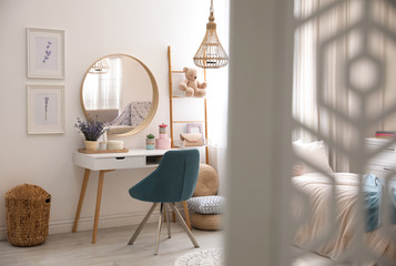 Teenage girl's bedroom interior with stylish furniture. Idea for design