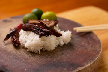 Asian Breakfast of Pork and Rice