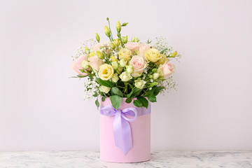 Bouquet of beautiful flowers on table