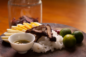 Asian Breakfast of Pork and Rice