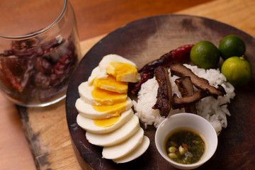 Asian Breakfast of Pork and Rice