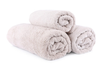 Fototapeta na wymiar Rolled soft terry towels isolated on white