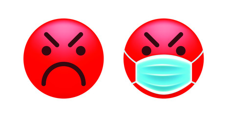 Realistic Cute Emoticon with Face Mask on White Background . Isolated Vector Illustration 