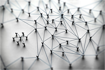 Linking entities. Monotone. Networking, social media, SNS, internet communication abstract. Small...