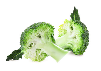 Fresh green broccoli on white background. Edible plant