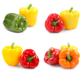 Set of different bell peppers on white background