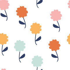 Seamless pattern with cartoon flowers. for fabric print, textile, gift wrapping paper. colorful vector for kids, flat style