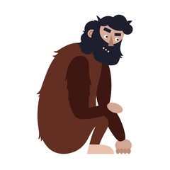 Ape man. Isolated adult monkey cartoon character with human face. Vector ancient prehistoric male caveman person. Primitive hairy Neanderthal with beard