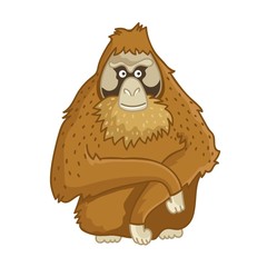 Orangutan monkey. Isolated wild brown ape portrait. Cute primate mammal cartoon character icon. Vector wildlife exotic orangutan monkey animal