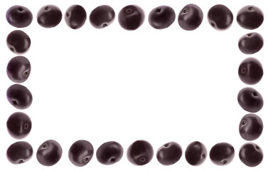 Frame of fresh acai berries on white background
