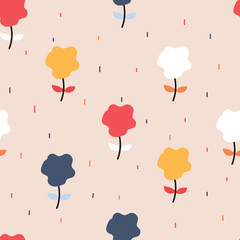 Seamless pattern with cartoon flowers. for fabric print, textile, gift wrapping paper. colorful vector for kids, flat style