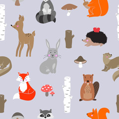 Forest animals - cute pattern for children. Vector art.