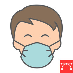 Man in face mask line icon, coronavirus and covid-19, wearing mask sign vector graphics, editable stroke linear icon, eps 10.