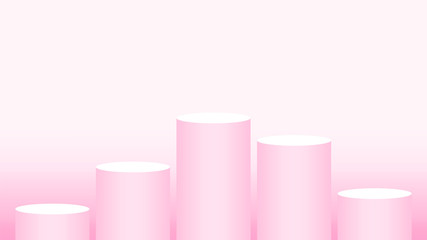 pink pedestal cylinder circle five steps for cosmetics showcase, podium circle stage pink pastel soft color, platform 5 steps for advertising copy space, podium round five layers for product display