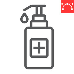 Hand sanitizer line icon, protection and covid-19, antiseptic sign vector graphics, editable stroke linear icon, eps 10.