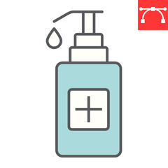 Obraz premium Hand sanitizer color line icon, protection and covid-19, antiseptic sign vector graphics, editable stroke filled outline icon, eps 10.