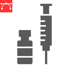 Obraz premium Covid-19 vaccine glyph icon, coronavirus and syringe, vaccination sign vector graphics, editable stroke solid icon, eps 10.