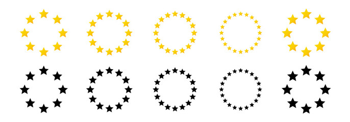 Golden star vector icons. Yellow stars in the form of a circle. Vector illustration.