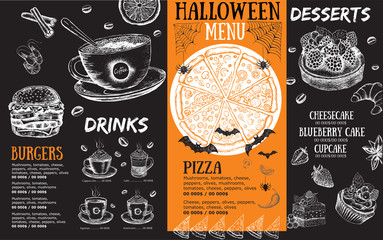 Halloween menu. Restaurant cafe menu, template design. Food flyer.