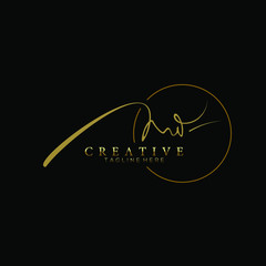 Luxurious Gold Signature Letter M Logo Design with Circle Line
