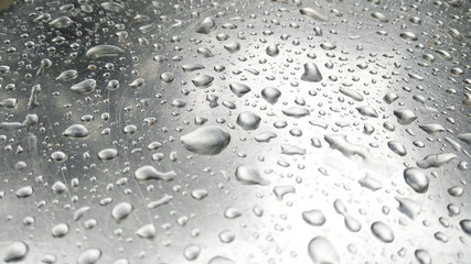 Two or three big and many small rain drops are in picture, macro short, rainy day