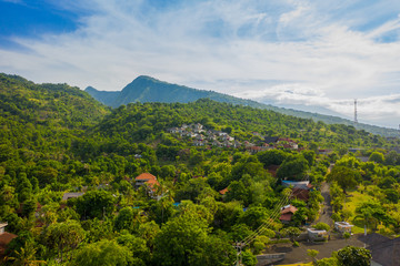 Fototapeta na wymiar Mountainous landscape of Amed village, Aerial view. Bali.