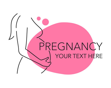 Pregnancy concept - drawn pregnant women body silhouette with bulbed tummy and place for slogan, headline text or company program name  - isolated vector healthcare template