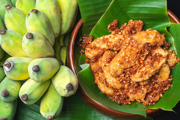 Fried Crispy Banana and Cultivated Banana Thai Street Snack Food © Loveseen