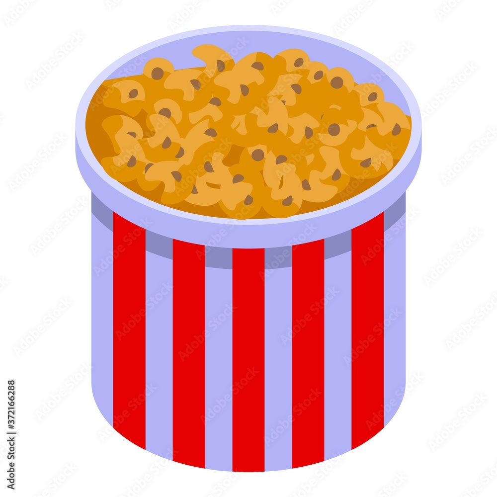 Poster gluttony popcorn basket icon. isometric of gluttony popcorn basket vector icon for web design isolat