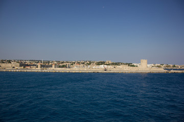 Greece. Rhodes island. Rest at the sea. Euro-trip. Sea water surface. Coast of Greece.