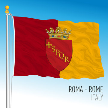 City of Rome official flag, Lazio, Italy, vector illustration