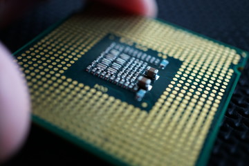 close up computer processor back side