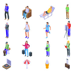 Weekend icons set. Isometric set of weekend vector icons for web design isolated on white background