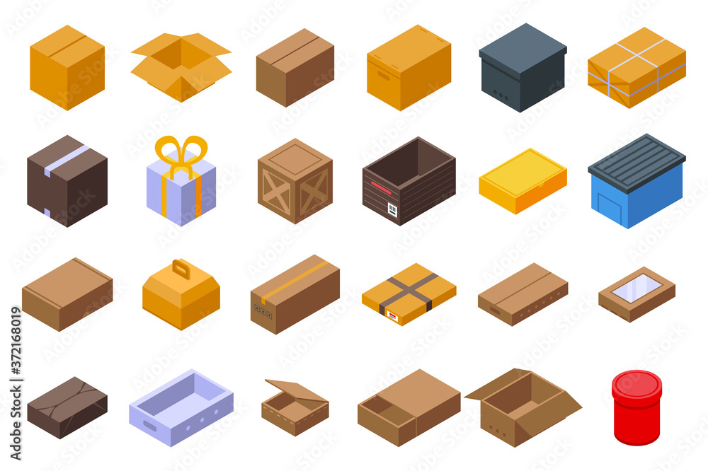 Poster box icons set. isometric set of box vector icons for web design isolated on white background