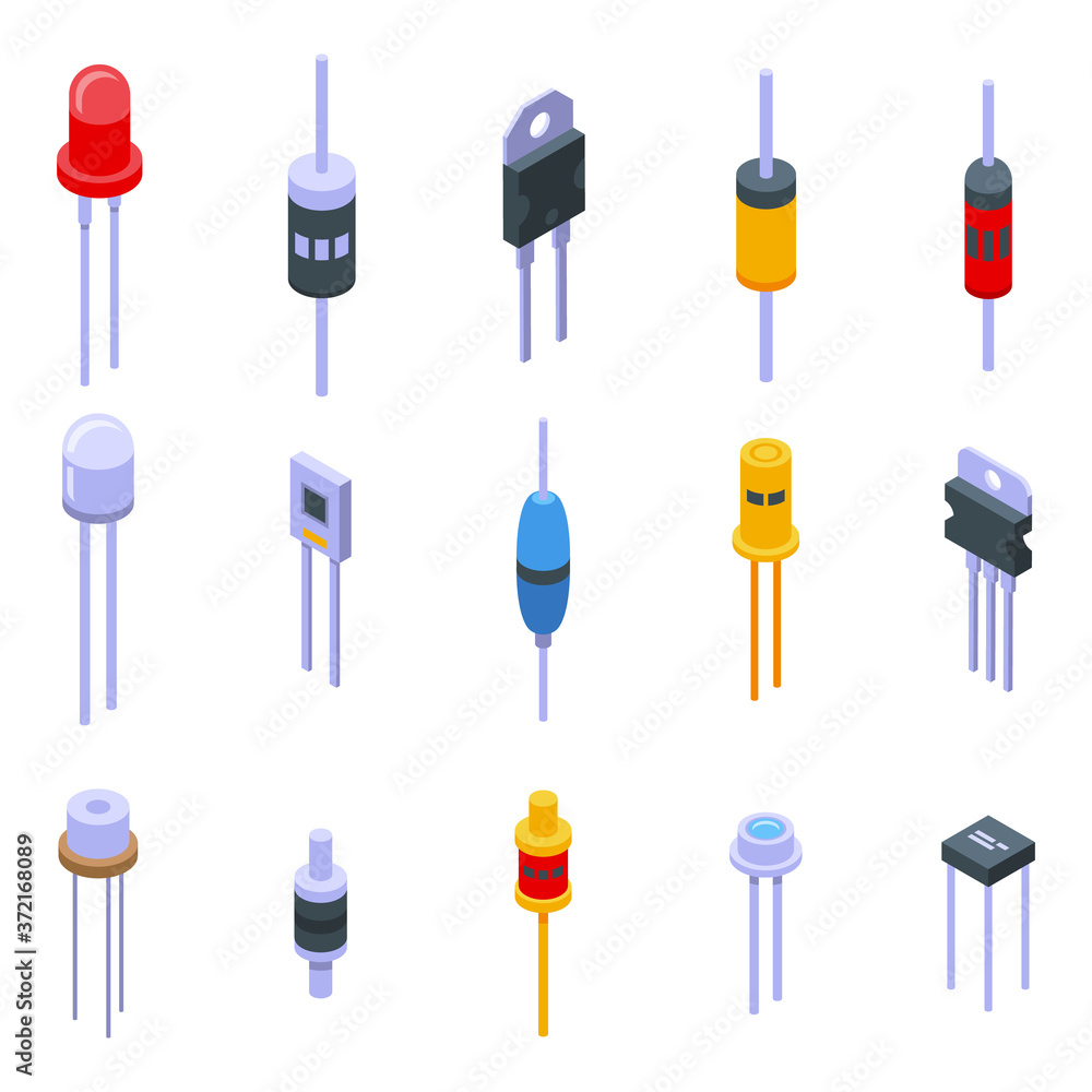 Poster diode icons set. isometric set of diode vector icons for web design isolated on white background
