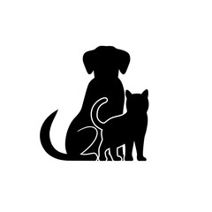 silhouette of dog and kitten illustration illustration